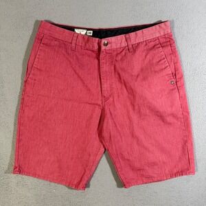Vintage Y2K Volcom Men's Shorts Size 36 Red‎ Casual Flat Front Skateboard Surf